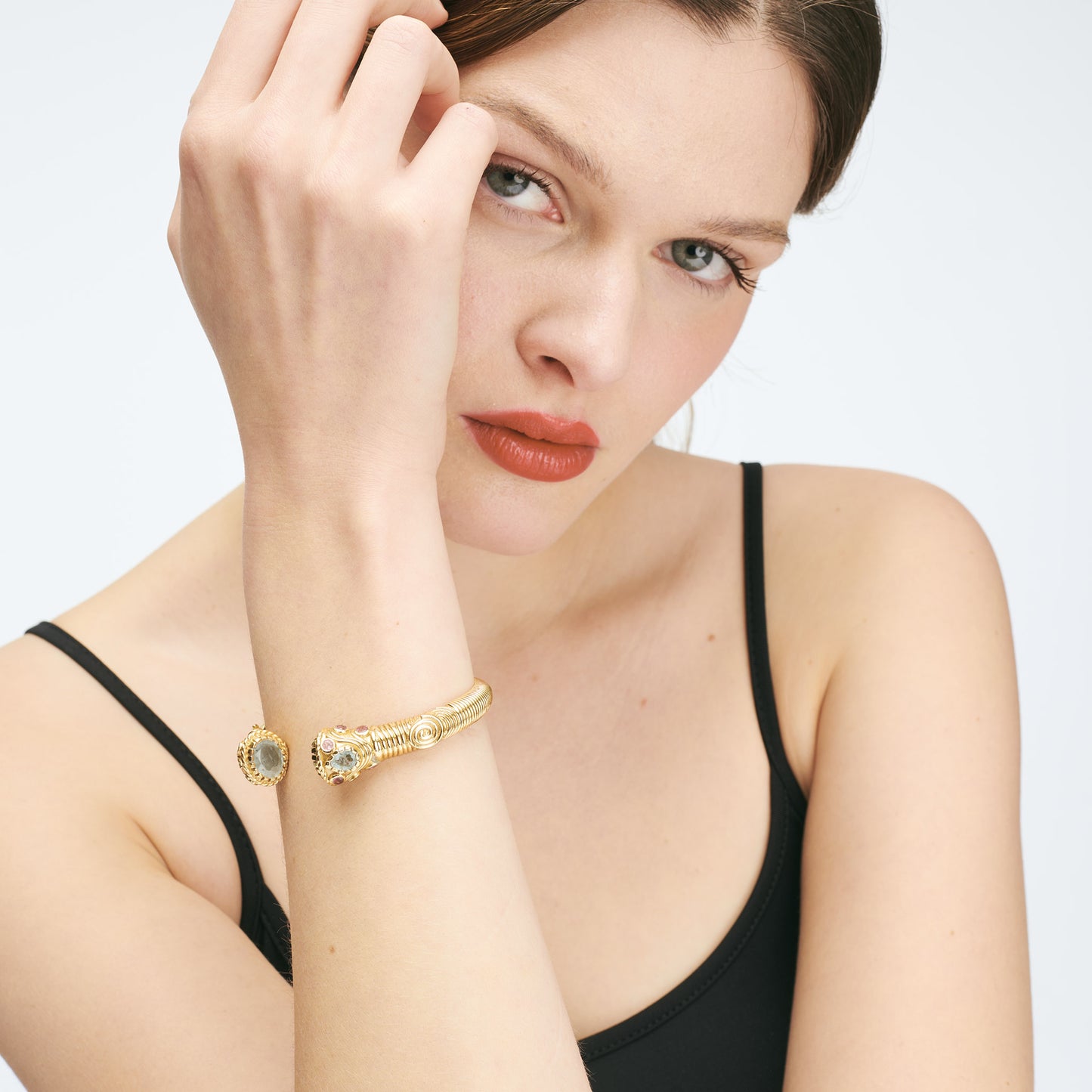 Bracelet jonc indien Aigue-marine/Tourmaline - Dolki