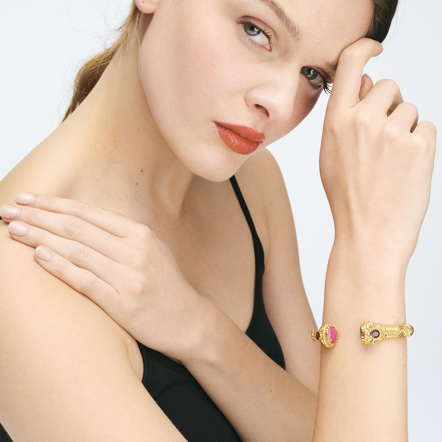 Bracelet jonc indien Rubis rose/Péridot - Dolki