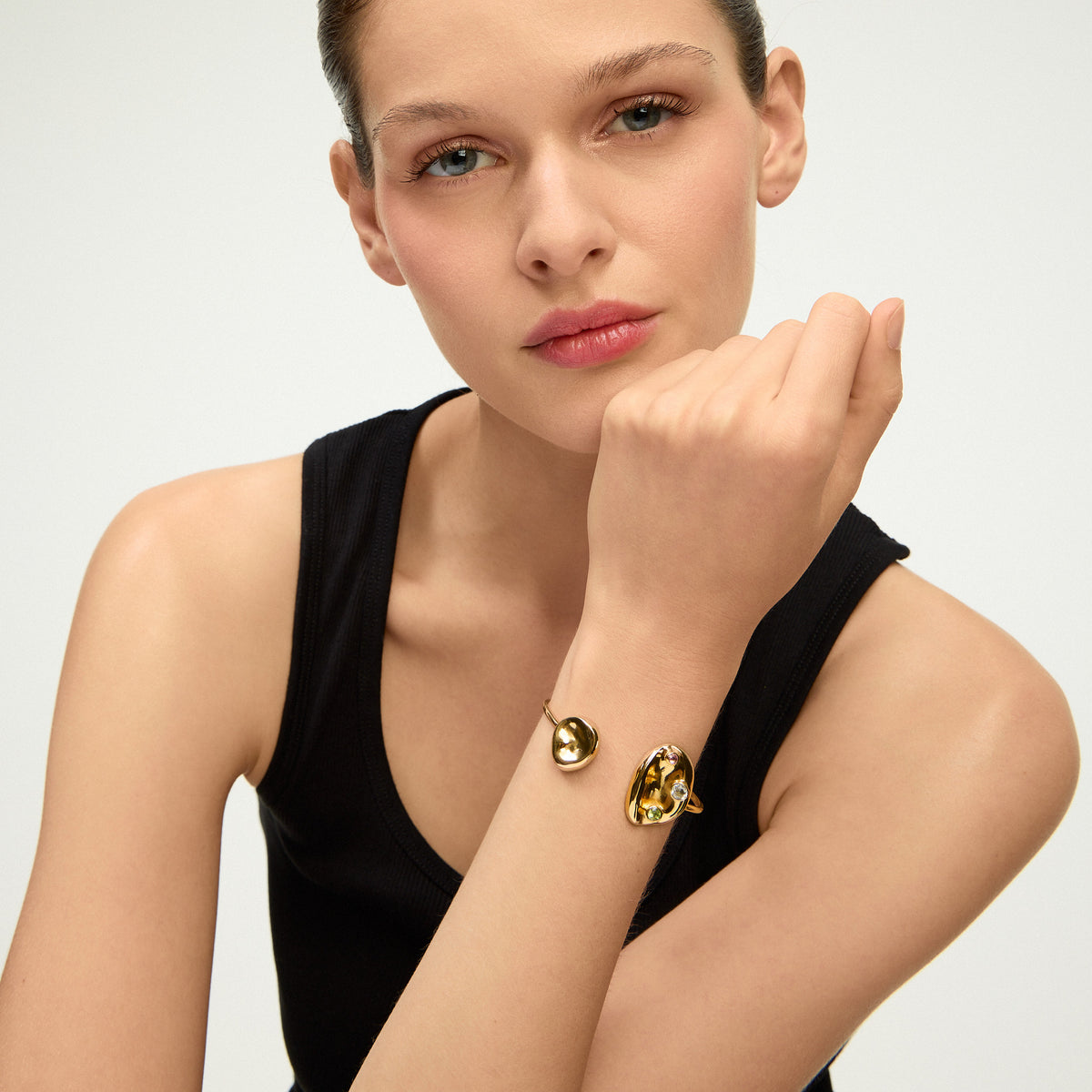 Bracelet jonc ouvert et pierres naturelles Tourmalines - Oyster