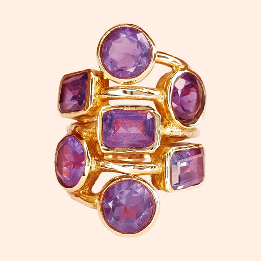 Bague dorée à l'or fin et pierres Améthyste violet - Louisa-Marialla-Bijoux