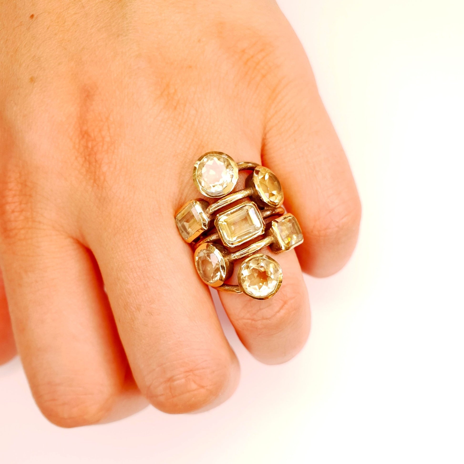Bague dorée à l'or fin et pierres Citrine dorée - Louisa-Marialla-Bijoux