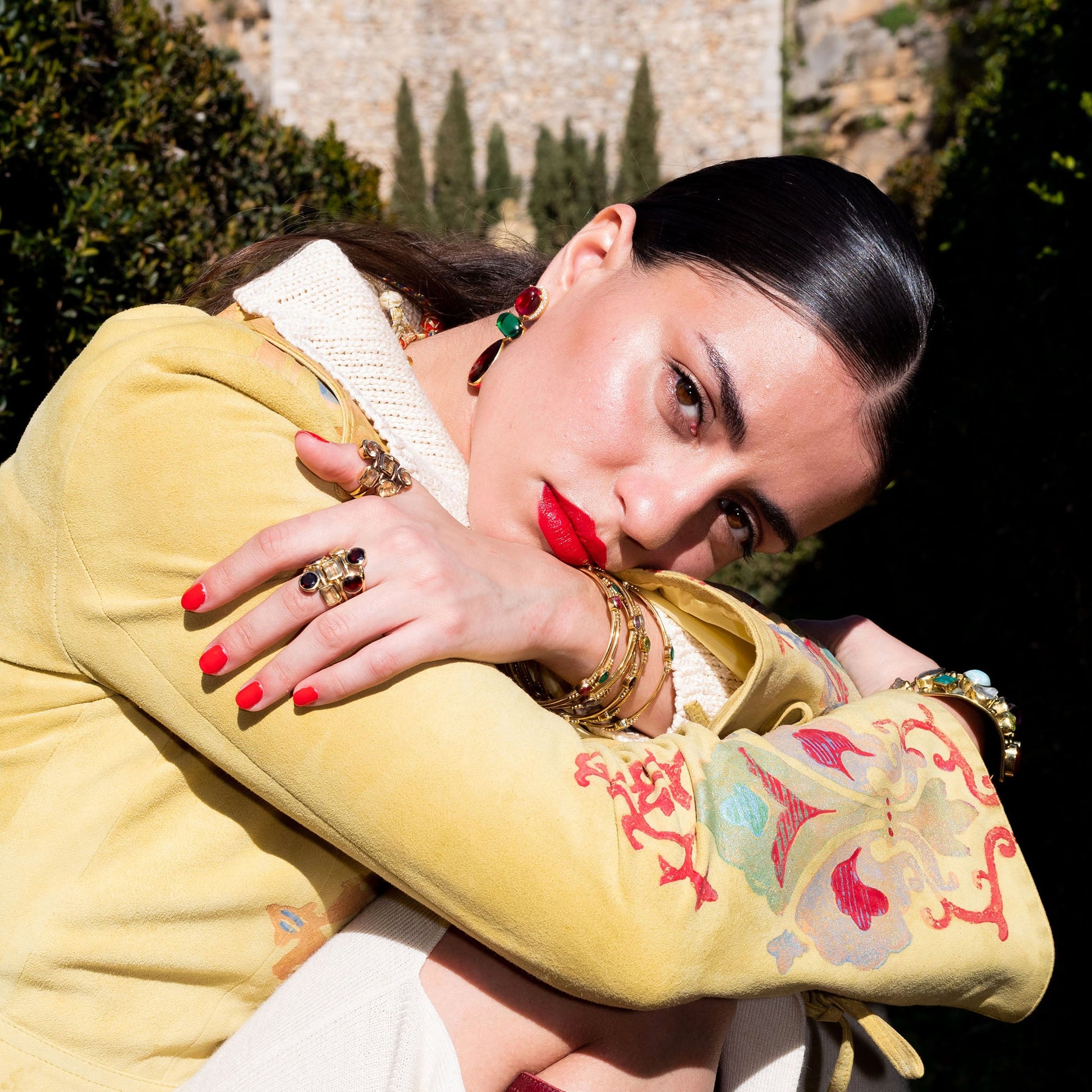 Bague dorée à l'or fin et pierres Citrine et Grenat - Louisa-Marialla-Bijoux