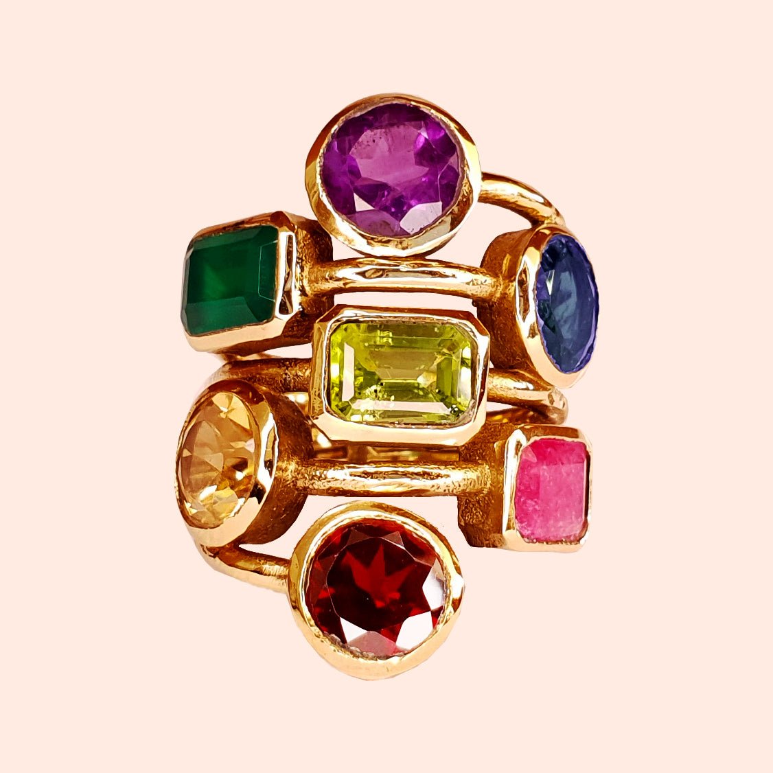 Bague dorée à l'or fin et pierres fines multicolores - Louisa-Marialla-Bijoux