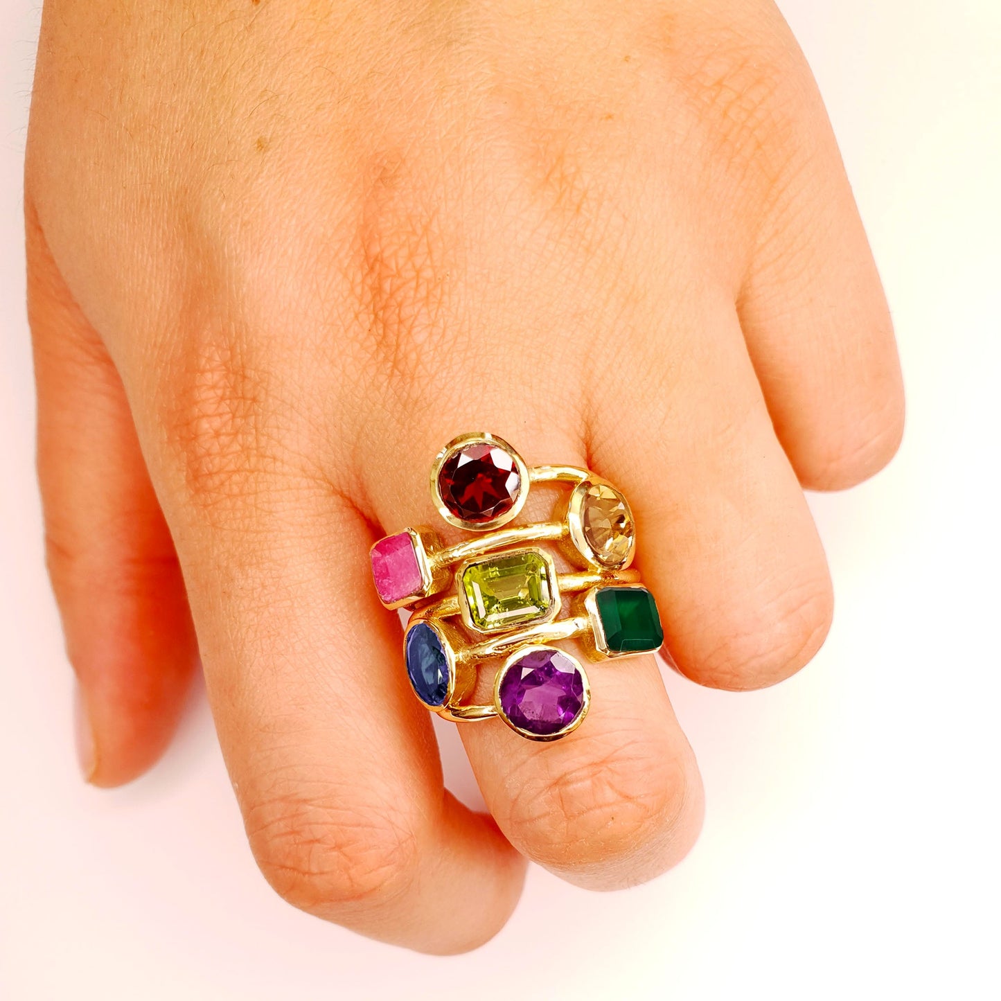 Bague dorée à l'or fin et pierres fines multicolores - Louisa-Marialla-Bijoux