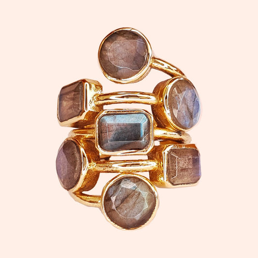 Bague dorée à l'or fin et pierres Labradorite - Louisa-Marialla-Bijoux
