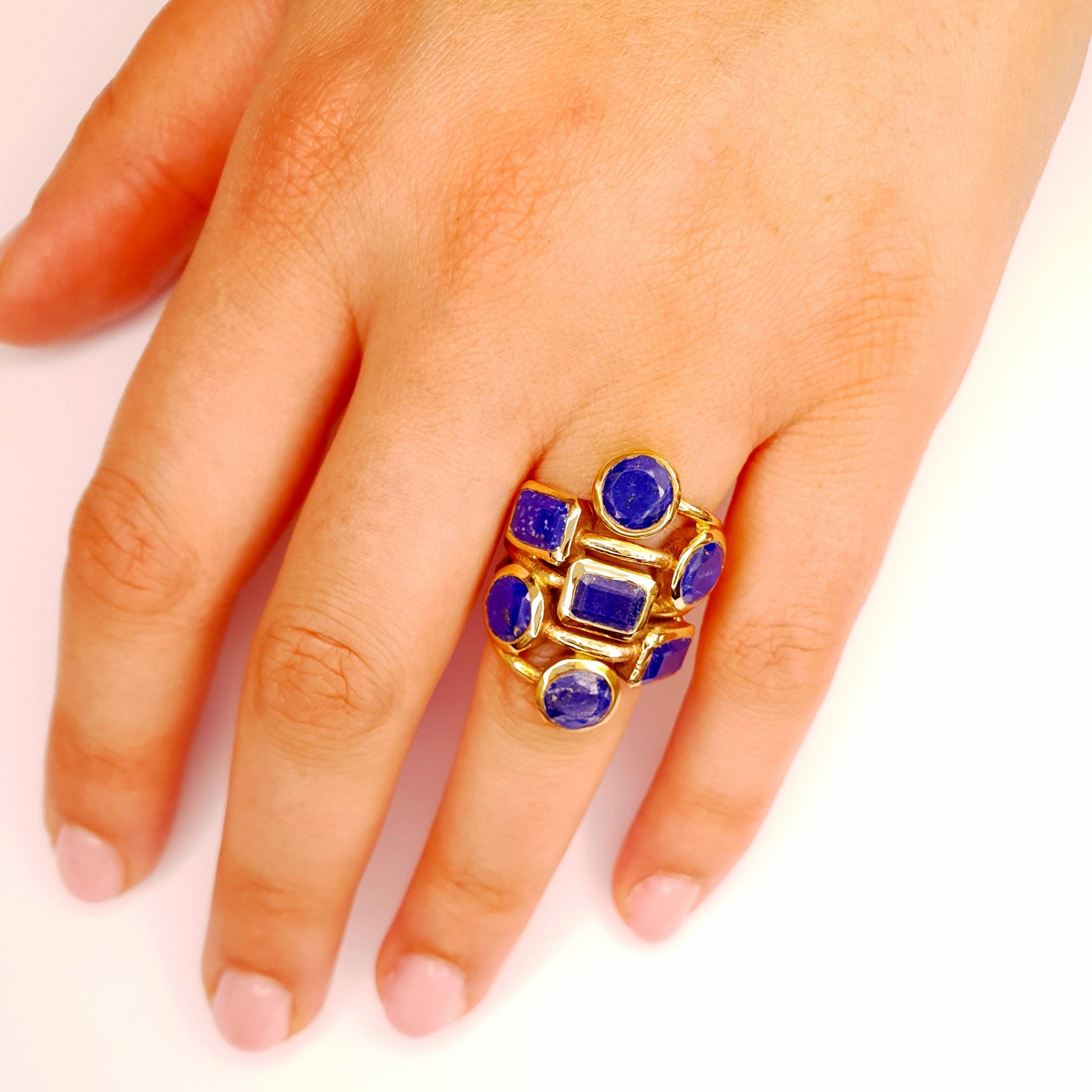 Bague dorée à l'or fin et pierres Lapis Lazuli - Louisa-Marialla-Bijoux