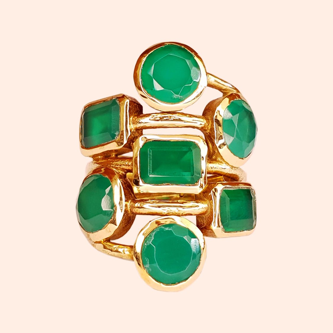 Bague dorée à l'or fin et pierres Onyx vert - Louisa-Marialla-Bijoux