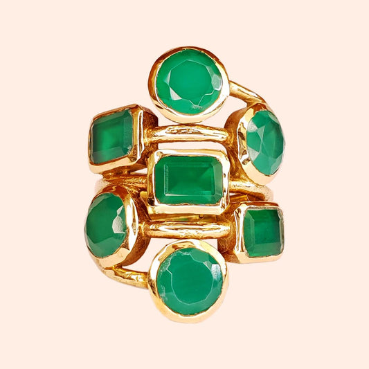 Bague dorée à l'or fin et pierres Onyx vert - Louisa-Marialla-Bijoux