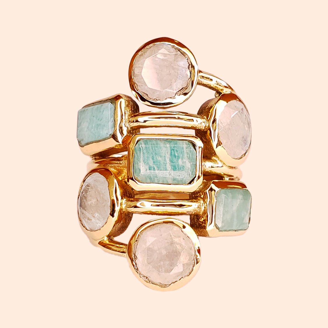 Bague pierres fines Amazonite et Pierre de lune - Louisa-Marialla-Bijoux